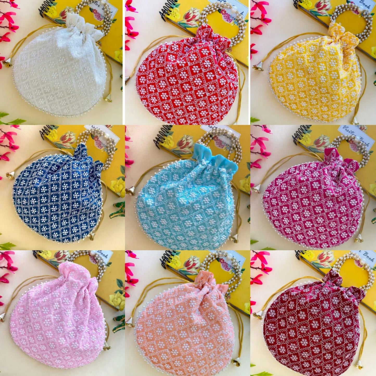 Designer Potli Bag – All Designs | 9x9 inches | Bulk Order & Return Gifting ( 12 Pieces )