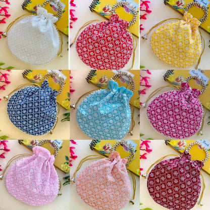 Designer Potli Bag – All Designs | 9x9 inches | Bulk Order & Return Gifting ( 12 Pieces )