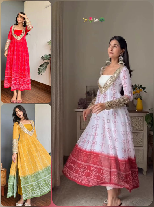 Anarkali Kurti Set with Mirror Lace Work | Faux Georgette | Code 1209