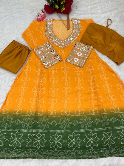 Anarkali Kurti Set with Mirror Lace Work | Faux Georgette | Code 1209