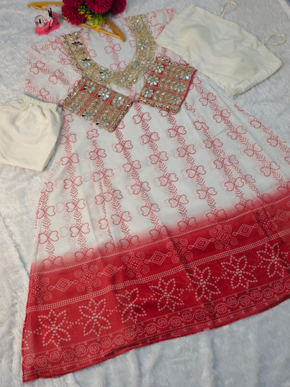Anarkali Kurti Set with Mirror Lace Work | Faux Georgette | Code 1209