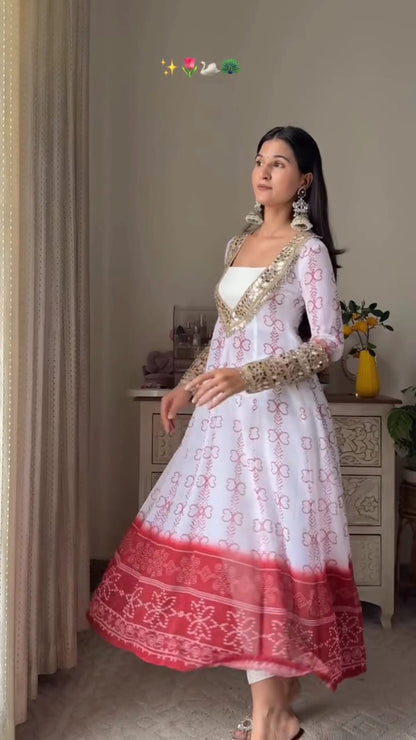 Anarkali Kurti Set with Mirror Lace Work | Faux Georgette | Code 1209