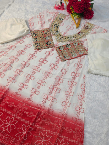Anarkali Kurti Set with Mirror Lace Work | Faux Georgette | Code 1209