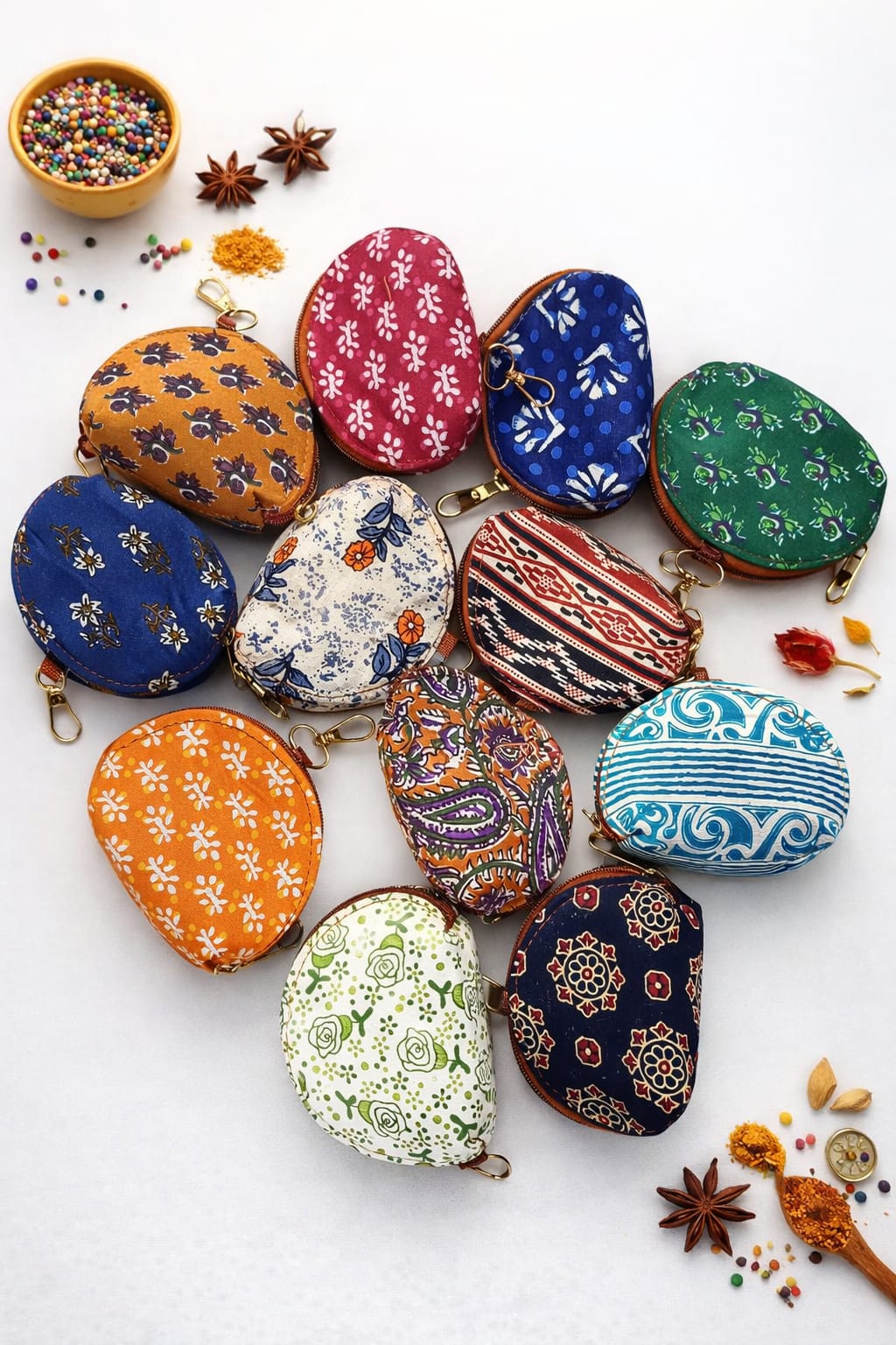 Ikkat Coin Pouch – Zipper Closure with Hook | Return Gift Pack (1 Dozen)