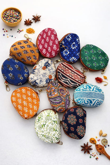 Ikkat Coin Pouch – Zipper Closure with Hook | Return Gift Pack (1 Dozen)