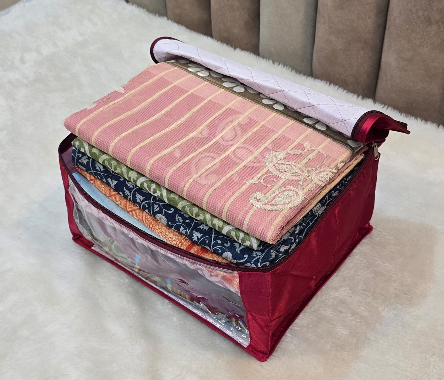 Satin Saree Cover – 9 Inch Height, Premium Storage Organizer (Set of 3) | Code: S015