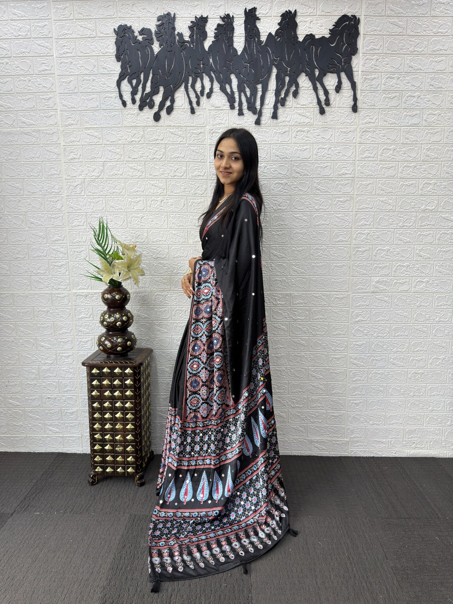 Japan Satin Silk Saree with Heavy Mirror Work | Premium Party Wear Saree