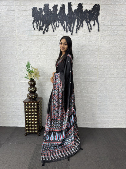 Japan Satin Silk Saree with Heavy Mirror Work | Premium Party Wear Saree