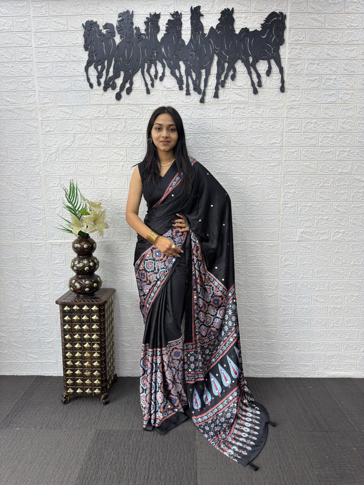 Japan Satin Silk Saree with Heavy Mirror Work | Premium Party Wear Saree