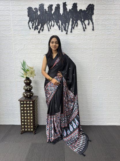 Japan Satin Silk Saree with Heavy Mirror Work | Premium Party Wear Saree
