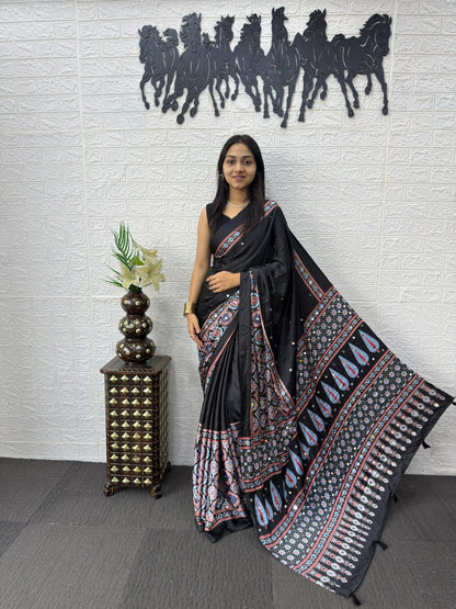 Japan Satin Silk Saree with Heavy Mirror Work | Premium Party Wear Saree