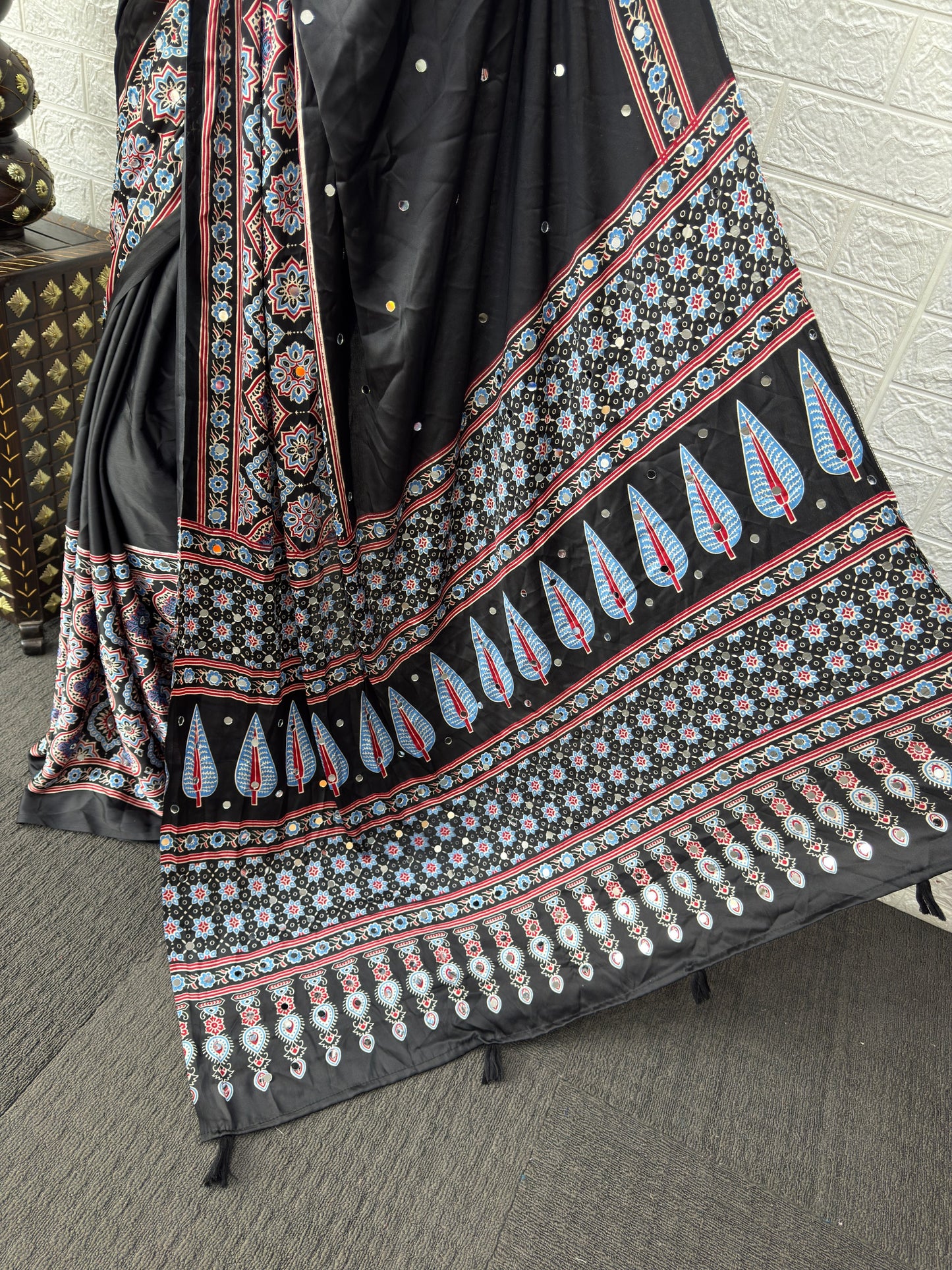 Japan Satin Silk Saree with Heavy Mirror Work | Premium Party Wear Saree