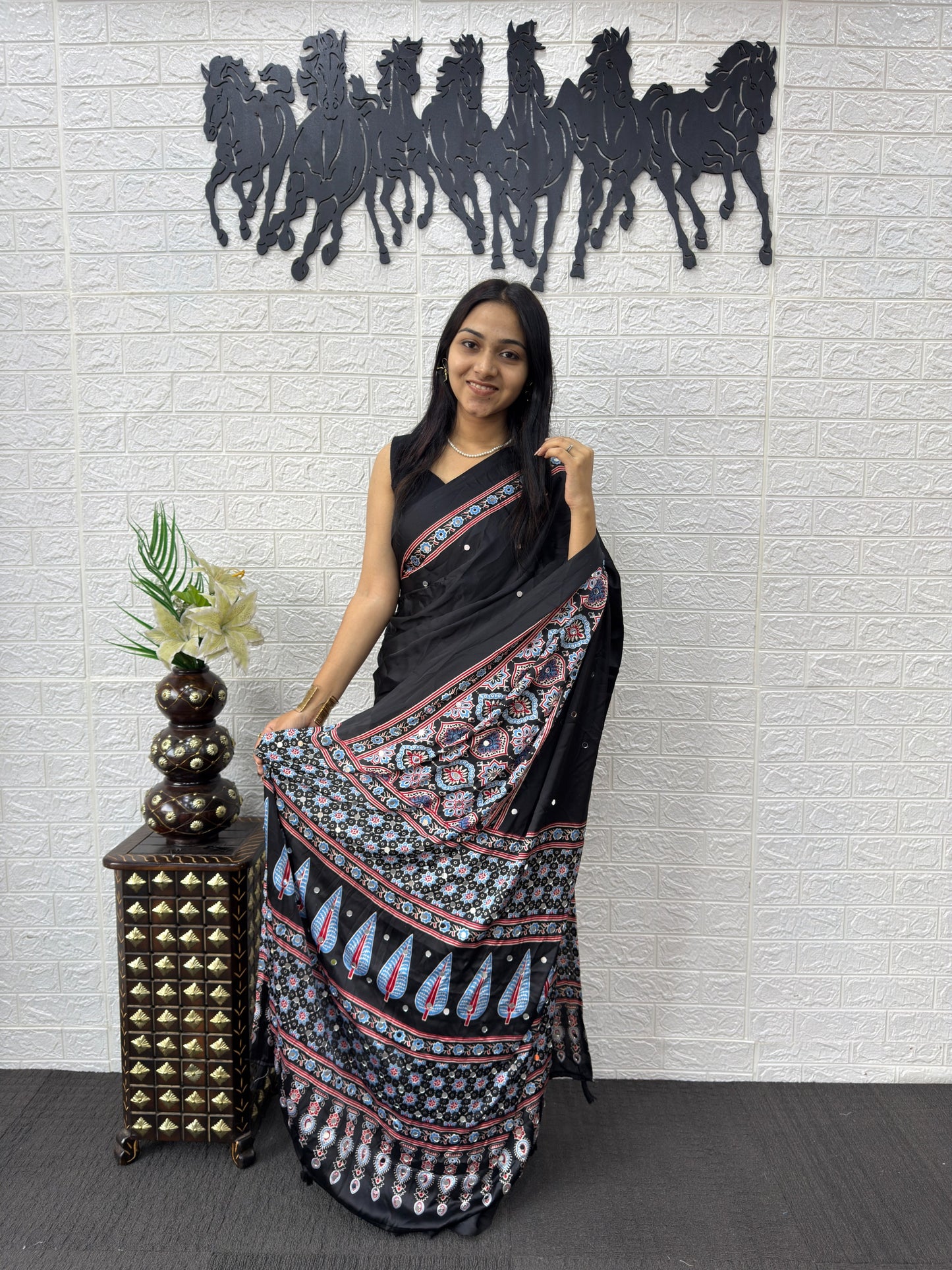 Japan Satin Silk Saree with Heavy Mirror Work | Premium Party Wear Saree