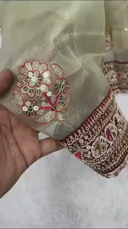 Soft Organza Silk Saree with Coding Embroidery, Multi Thread Work & Sequins Butti | Velvet Embroidered Blouse | Party Wear Saree