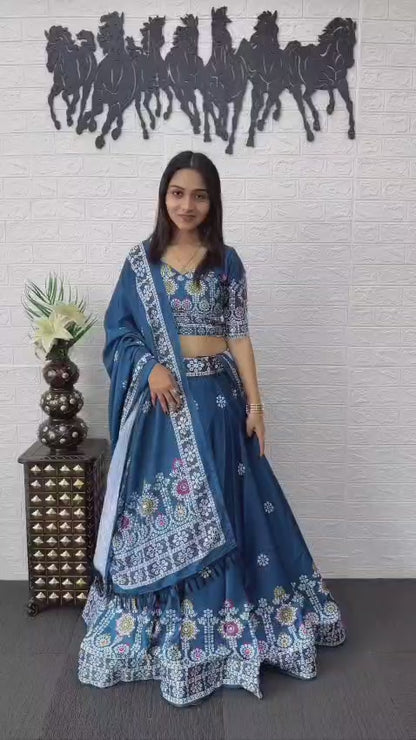 Premium Designer Lehenga Choli Set with Real Mirror Work & Digital Print | Wedding & Festive Wear Lehenga
