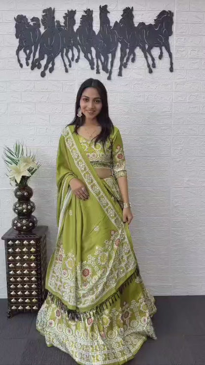Premium Designer Lehenga Choli Set with Real Mirror Work & Digital Print | Wedding & Festive Wear Lehenga