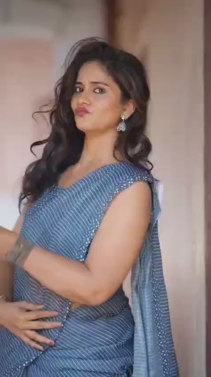 Soft Linen Saree with Digital Print Blouse | Elegant Casual & Office Wear Saree