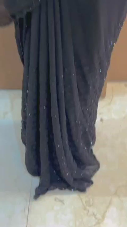 Fox Georgette Saree with Khatli Cut Dana Handwork & Diamond Work | Designer Party Wear Saree with Heavy Work Blouse